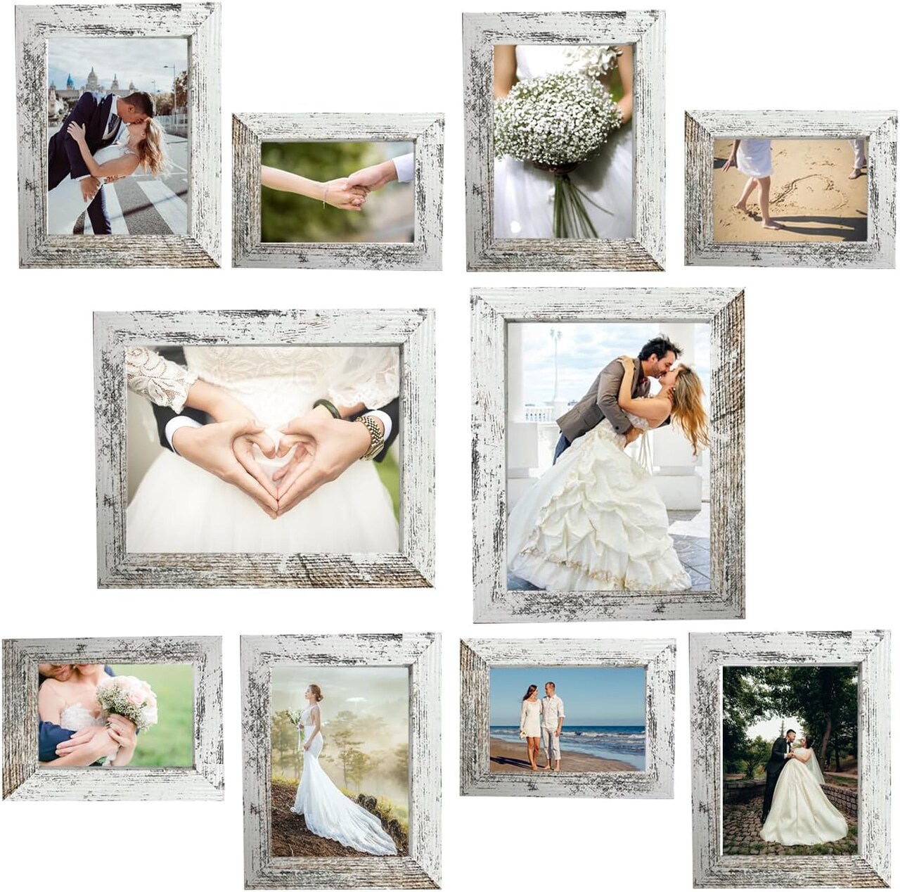 10 Pack Picture Frame Sets with Different Finishes & Sizes - 8x10, 5x7, 4x6 Frames (Rustic White)